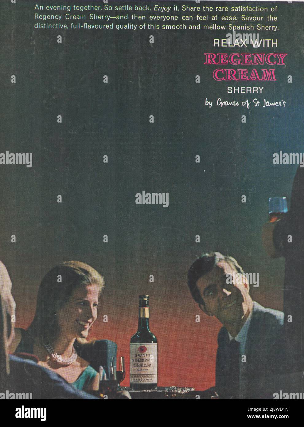 Grant's Regency Cream Sherry vintage paper advertisement advert 1970s 1980s, ad ad showing a couple sitting and drinking Regency cream  sherry Stock Photo