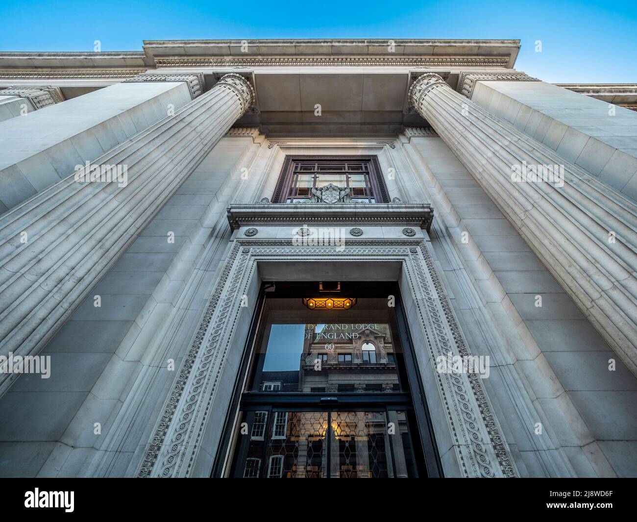 Exterior façade of the Freemasons' Hall, home to the United Grand Lodge of England, London. Stock Photo