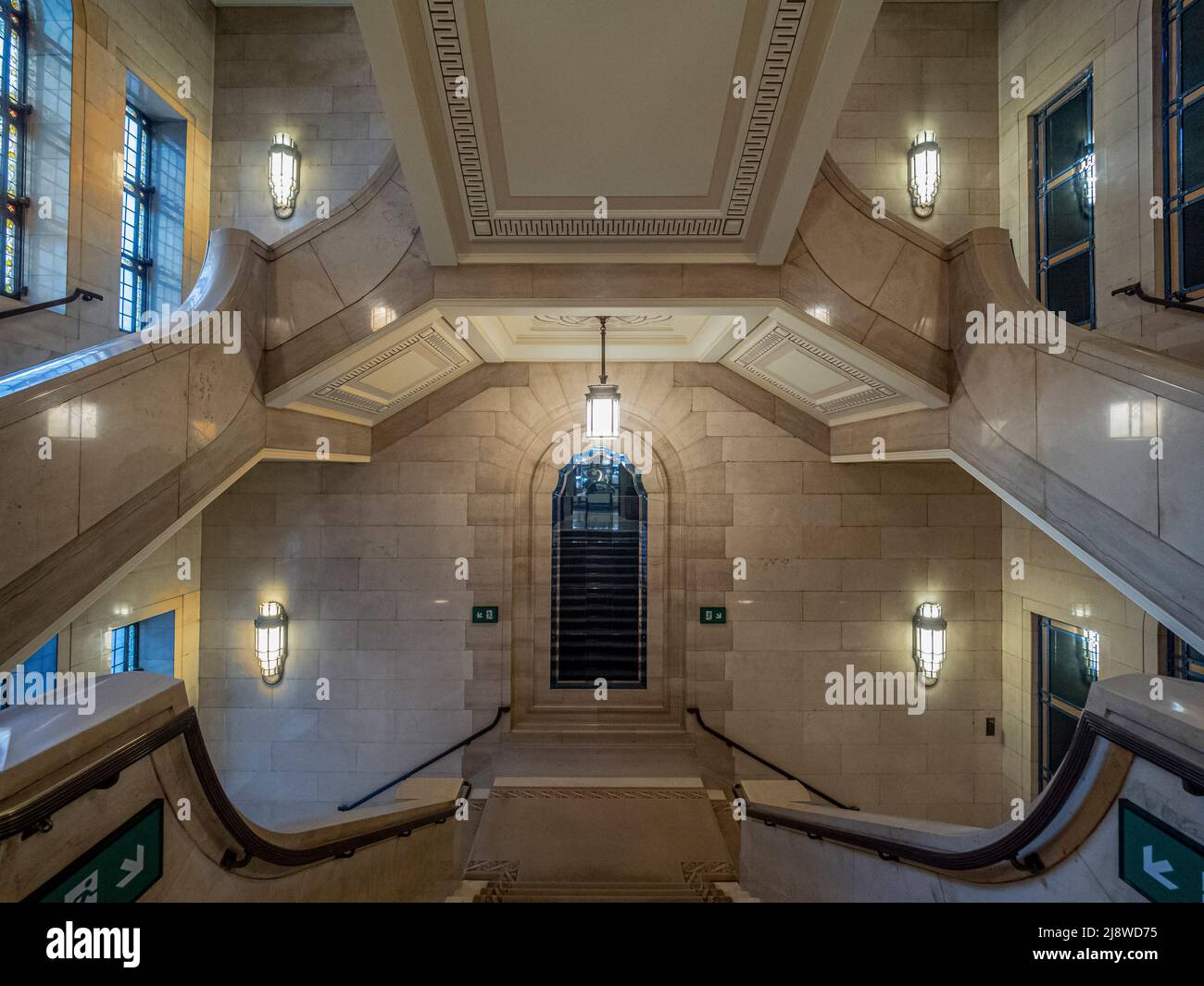 Art Deco open-well staircase of the Freemasons' Hall in London UK. Stock Photo