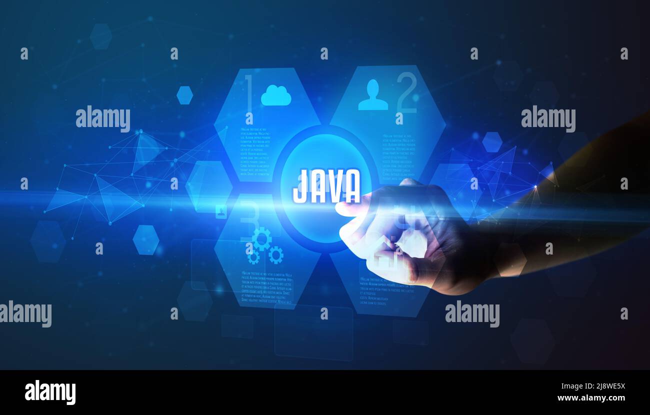 Hand touching digital button concept Stock Photo