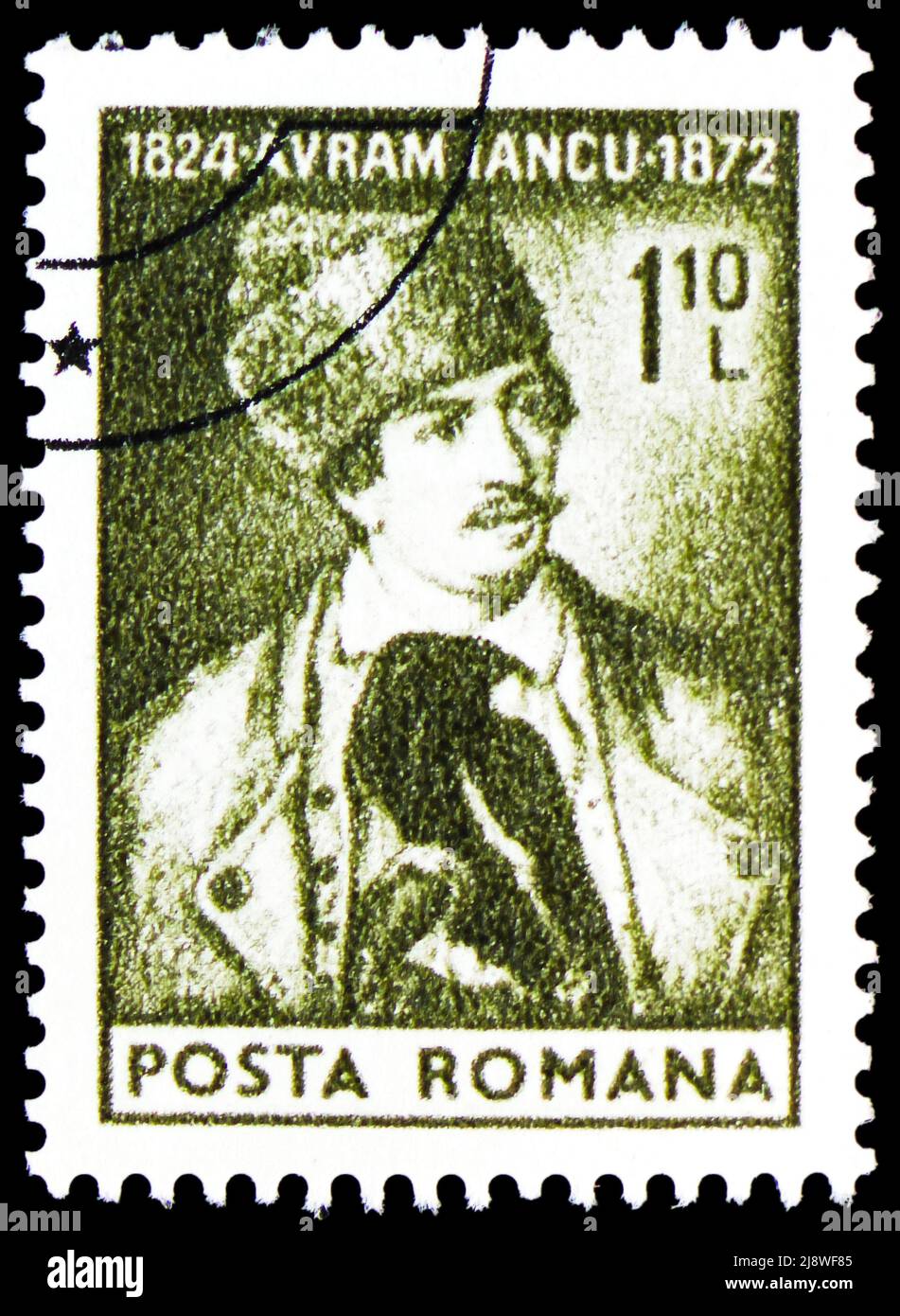 MOSCOW, RUSSIA - MAY 14, 2022: Postage stamp printed in Romania shows Avram Iancu (1824-1872) revolutionary, Cultural Anniversaries 1974 serie, circa Stock Photo