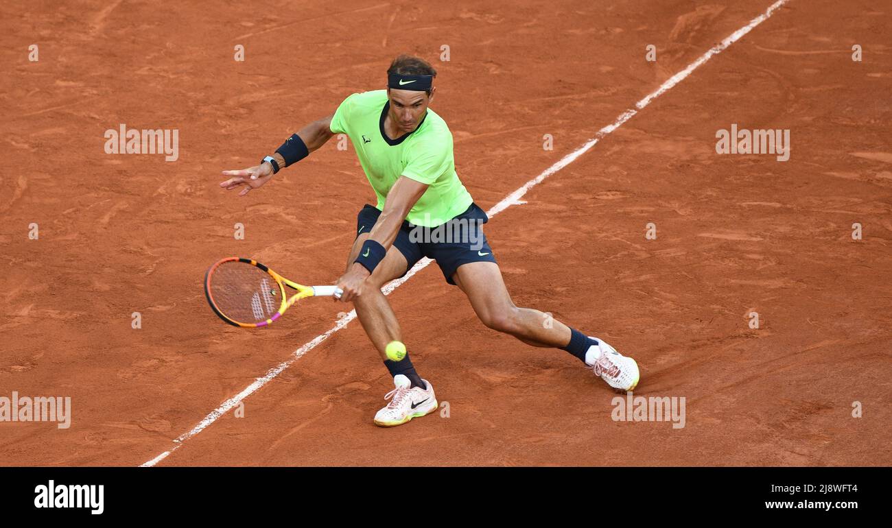 Rafael Nadal of Spain during the semi-final at Roland-Garros (French Open), Grand Slam tennis tournament on June 11, 2021 at Roland-Garros stadium in Stock Photo
