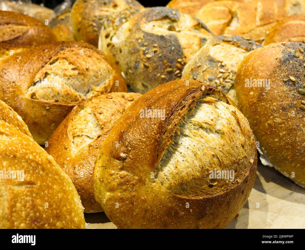 Loaves of Bread on Display For Sale Stock Photo