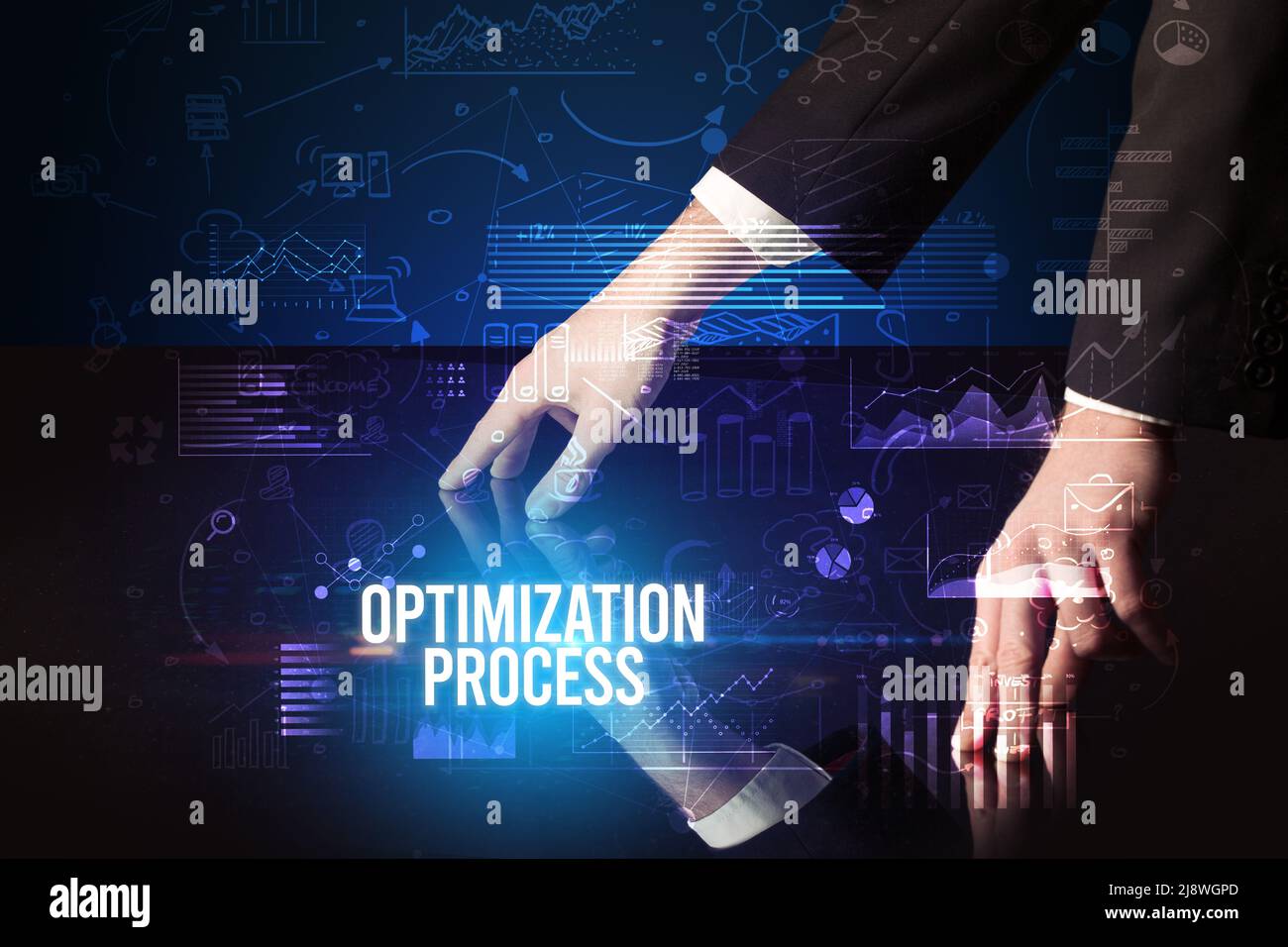 Businessman touching huge screen concept Stock Photo