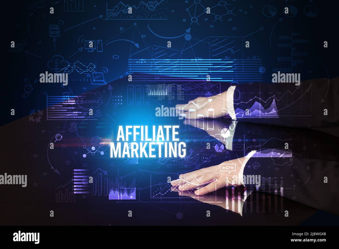 Businessman touching huge screen concept Stock Photo