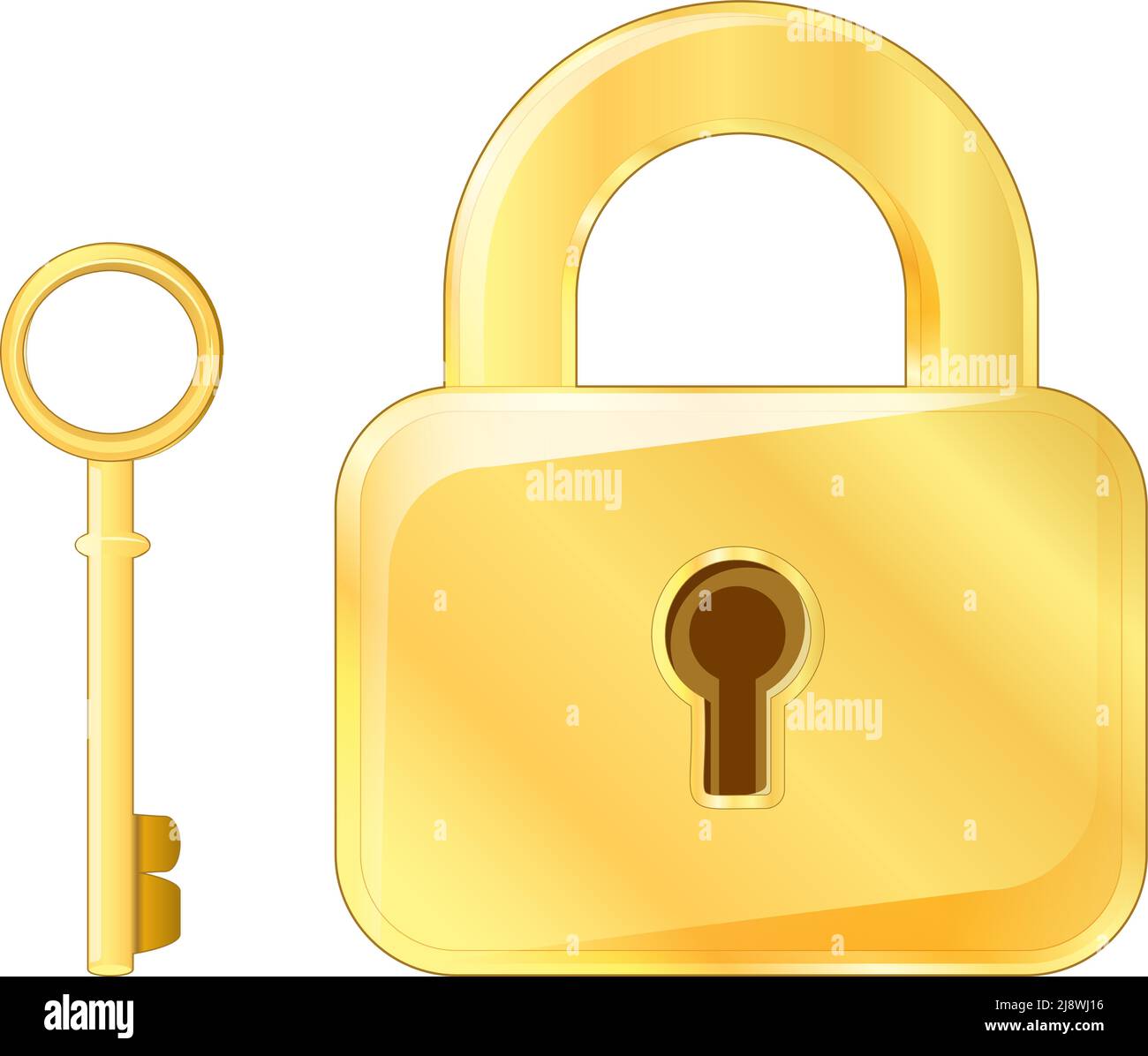 Locked padlock gold and key Royalty Free Vector Image
