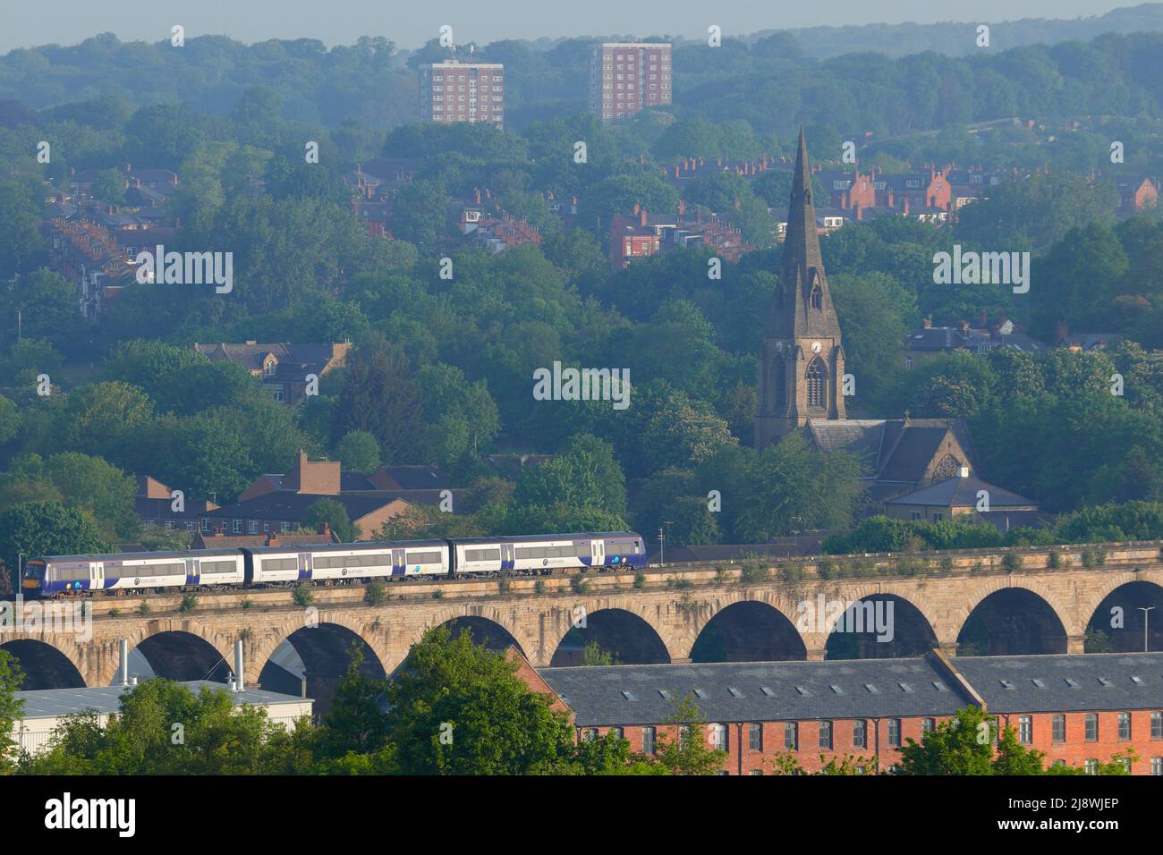 A train crosing over Kirkstall Road Viaduct in Leeds,West Yorkshire