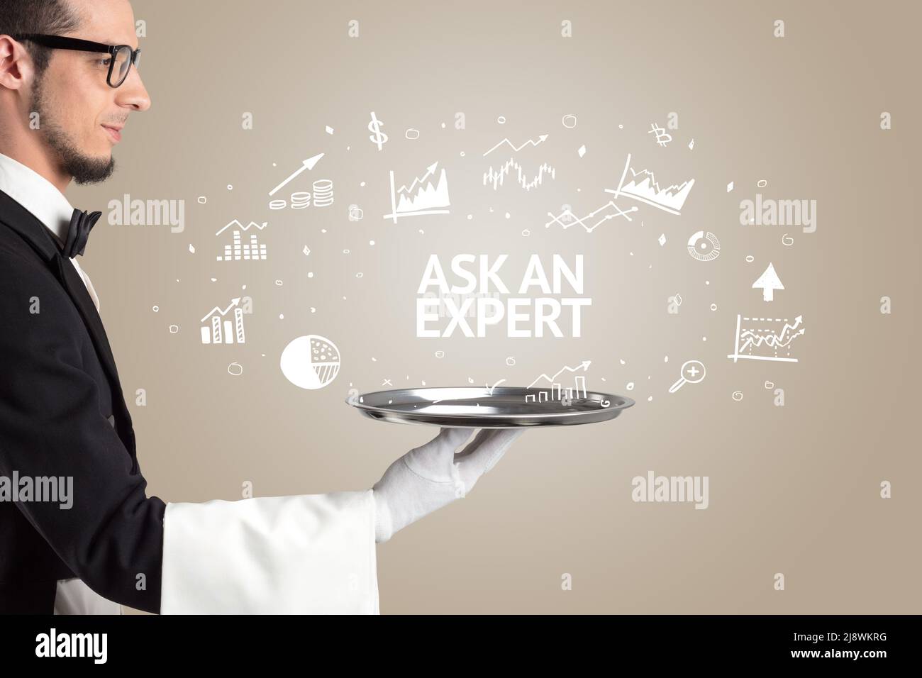 Waiter serving business idea concept Stock Photo