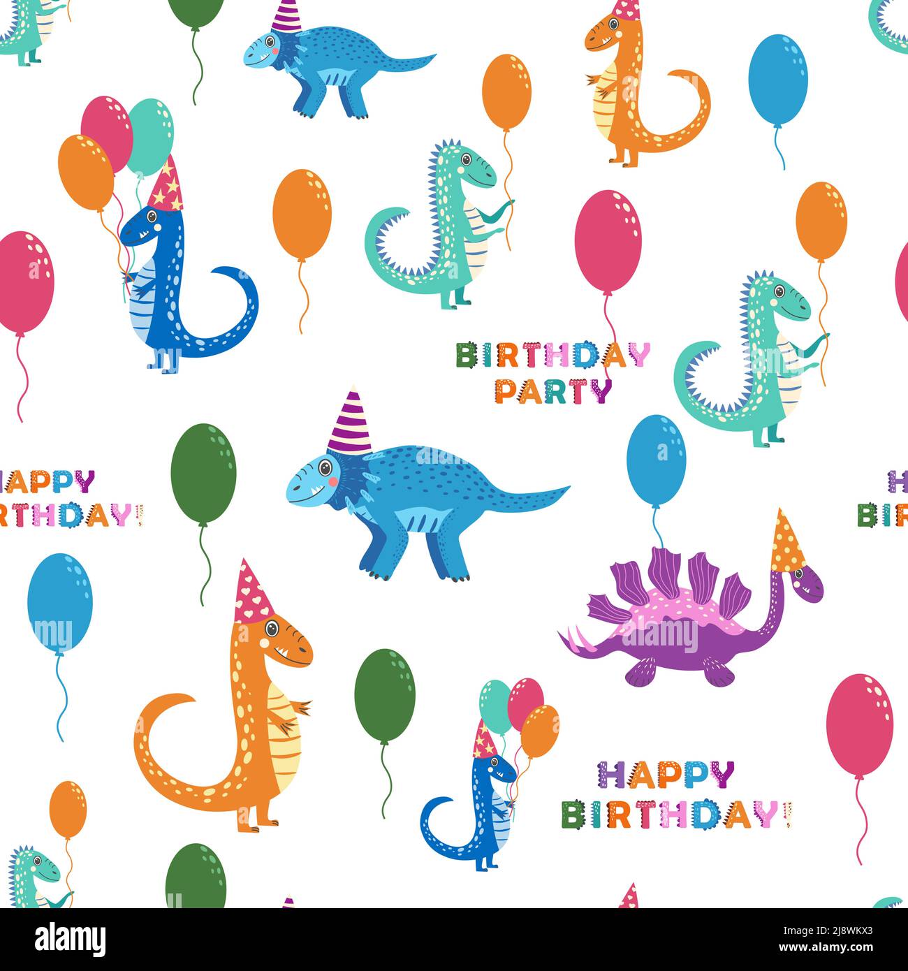 Seamless pattern with cute dinosaurs. Dinosaurs celebrate their ...