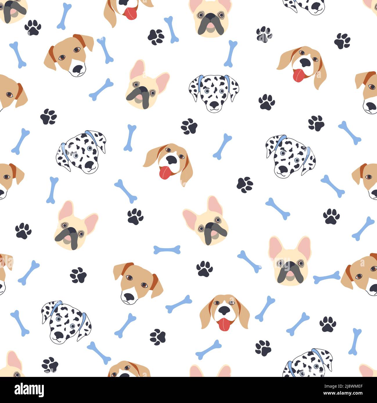 Seamless patterns with cute cartoon dogs muzzles. Dalmatian, Terrier ...