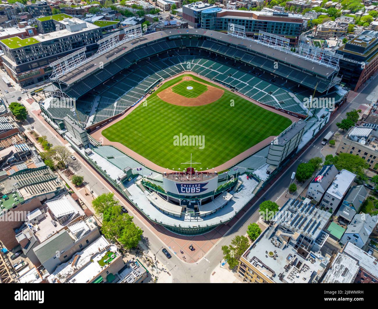 Chicago, Illinois, USA. 16th May, 2022. Aerial view of Wrigley Field