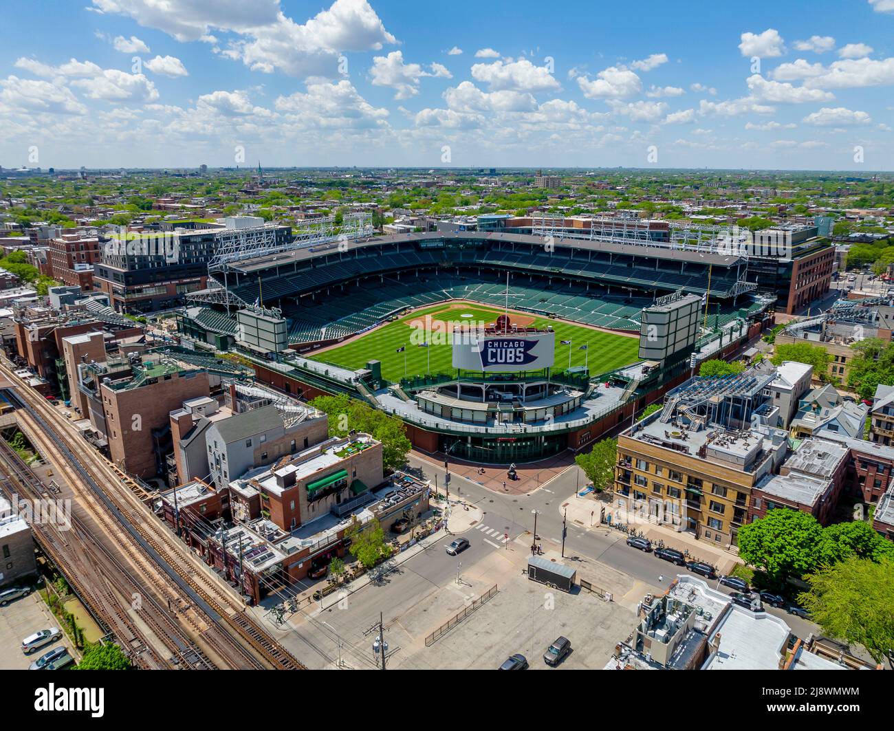 Chicago, Illinois, USA. 16th May, 2022. Aerial view of Wrigley Field, home  of the Major League Baseball team, the Chicago Cubs (Credit Image: © Walter  G. Arce Sr./ZUMA Press Wire Stock Photo 