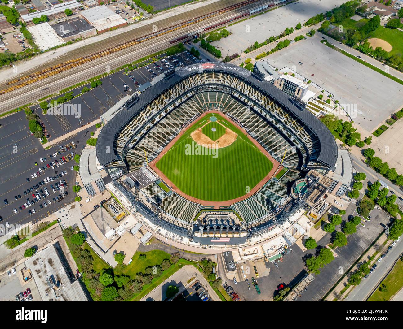 An aerial view of Guaranteed Rate Field, Sunday, Feb. 7, 2021, in
