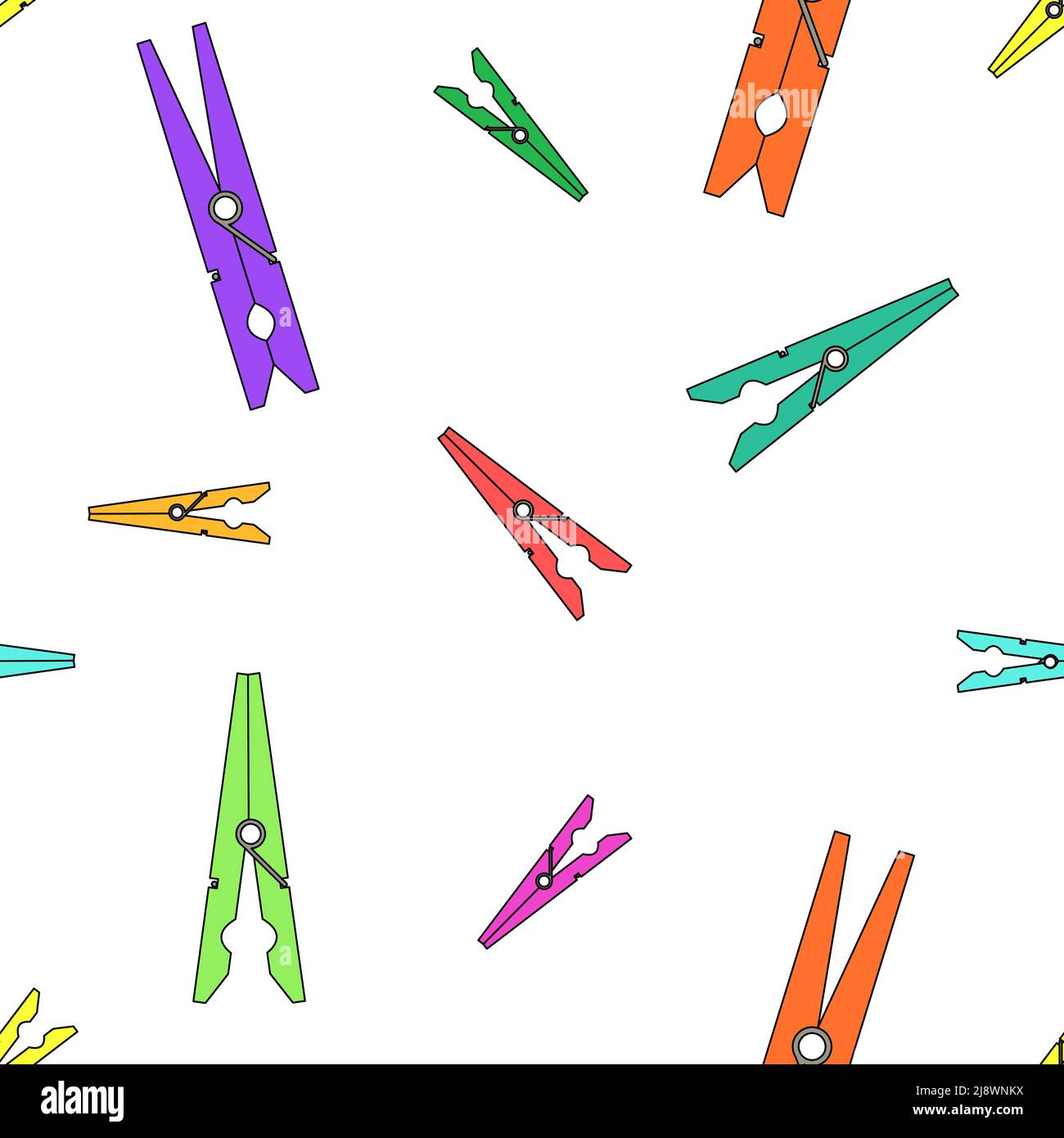 Seamless pattern with colored clothespins. Stock Vector
