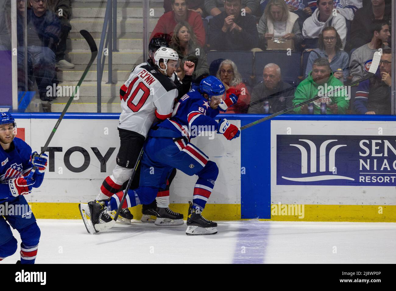 May 17, 2022 Rochester Americans forward Brett Murray (81) hits Utica