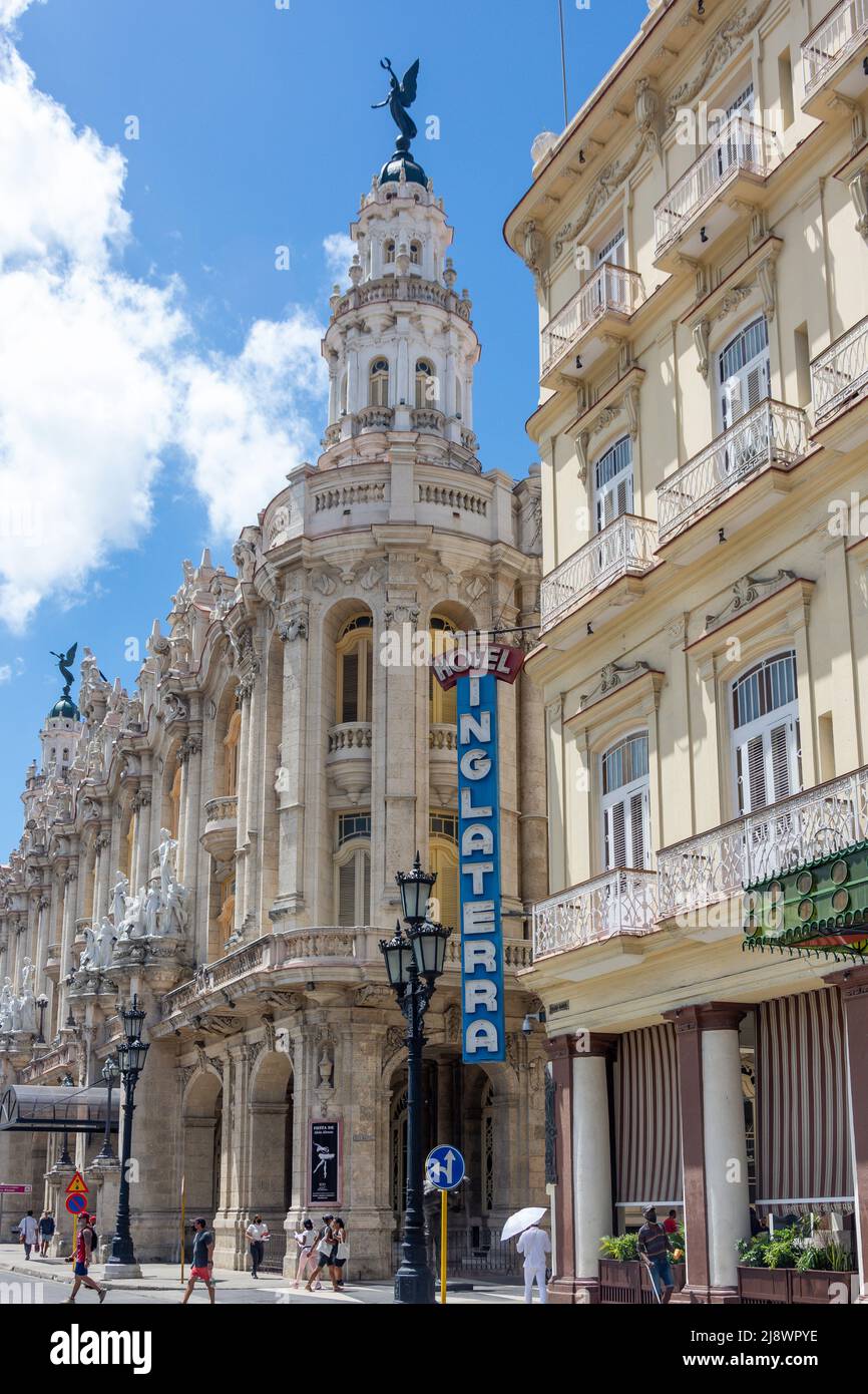 Hotel Inglaterra and Gran Teatro de La Habana, Paseo del Prado, Old Havana, Havana, La Habana, Republic of Cuba Stock Photo