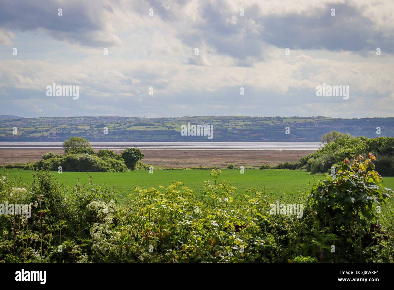 View of Wales across the River Dee, as seen from The Wirral Way, Caldy, Wirral Stock Photo