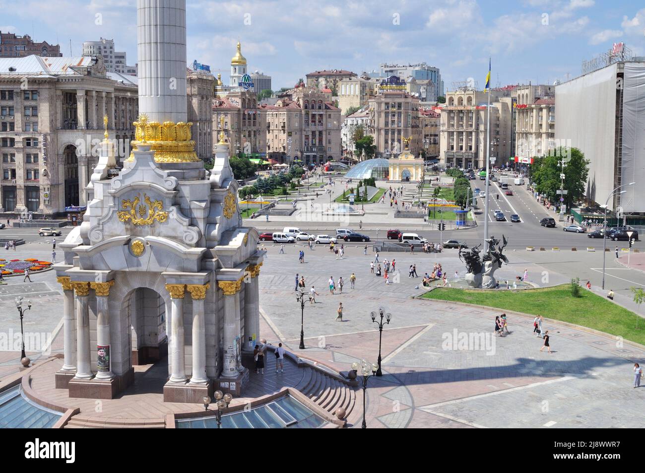 View of Independence Square - Maidan Nezalezhnosti and Khreshchatyk Street in Kiev. Stock Photo