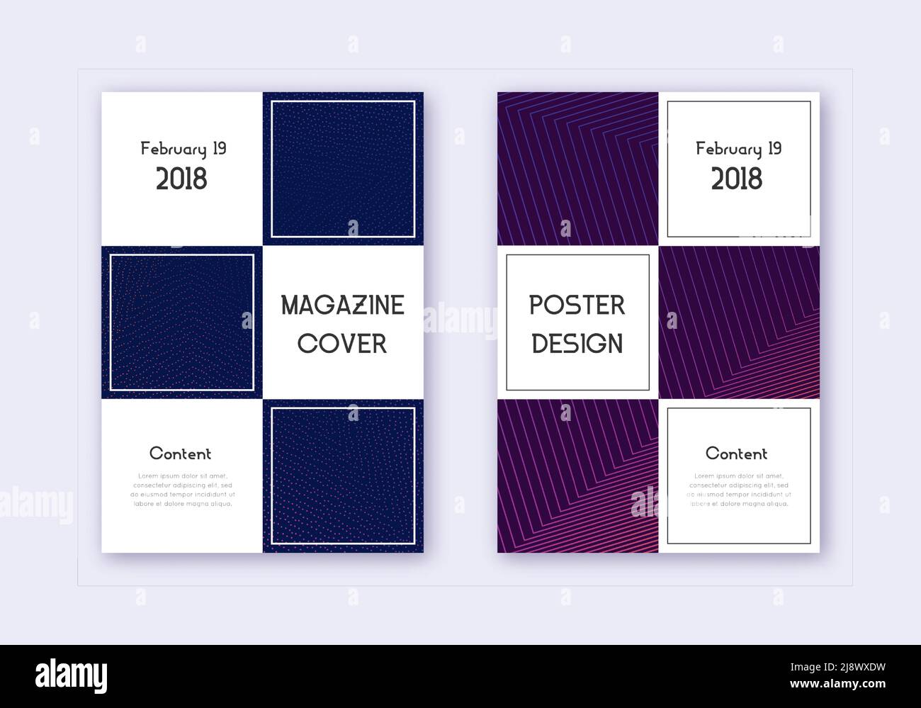 Business cover design template set. Violet abstract lines on dark