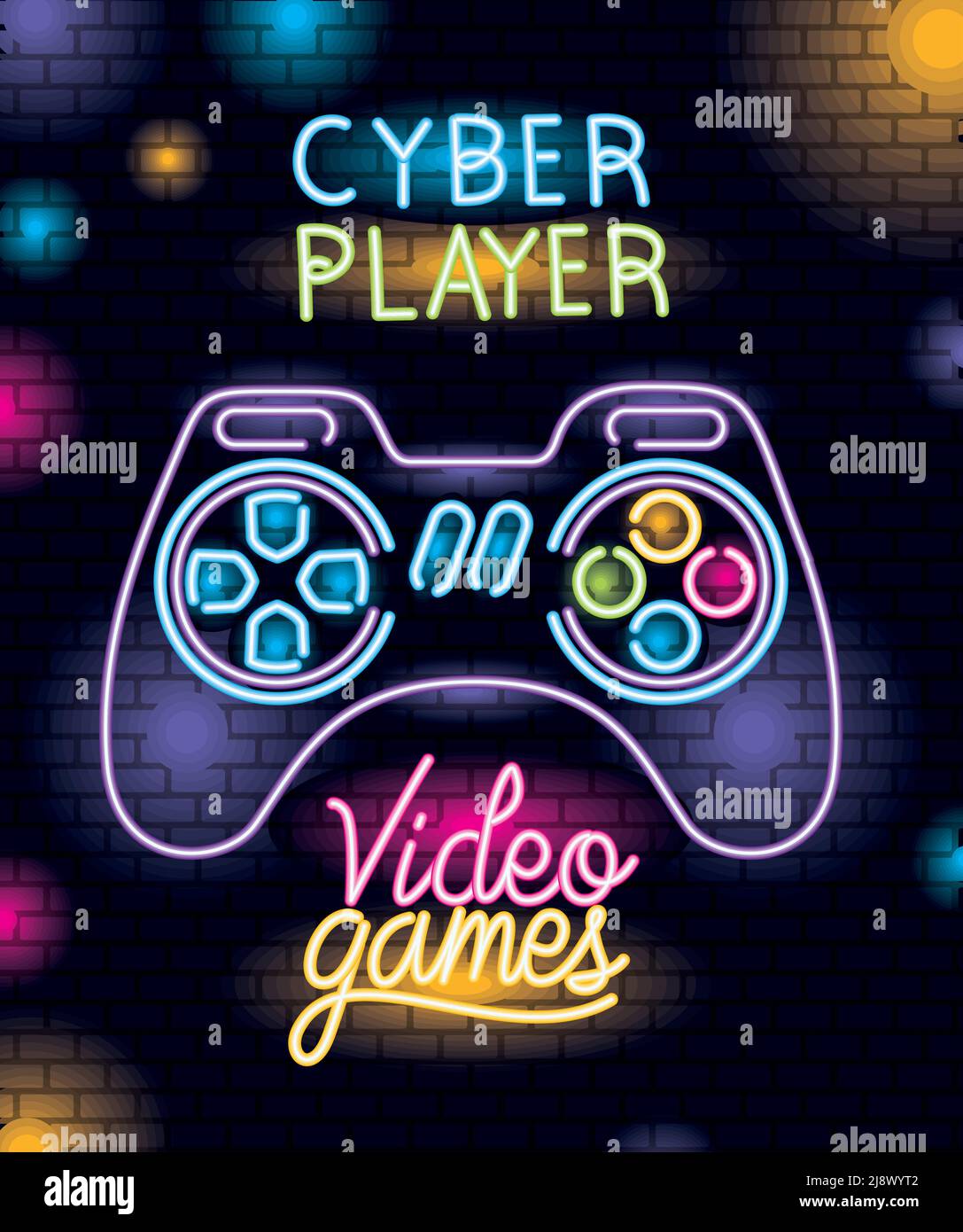 neon signboard of a videogame control Stock Vector Image & Art - Alamy