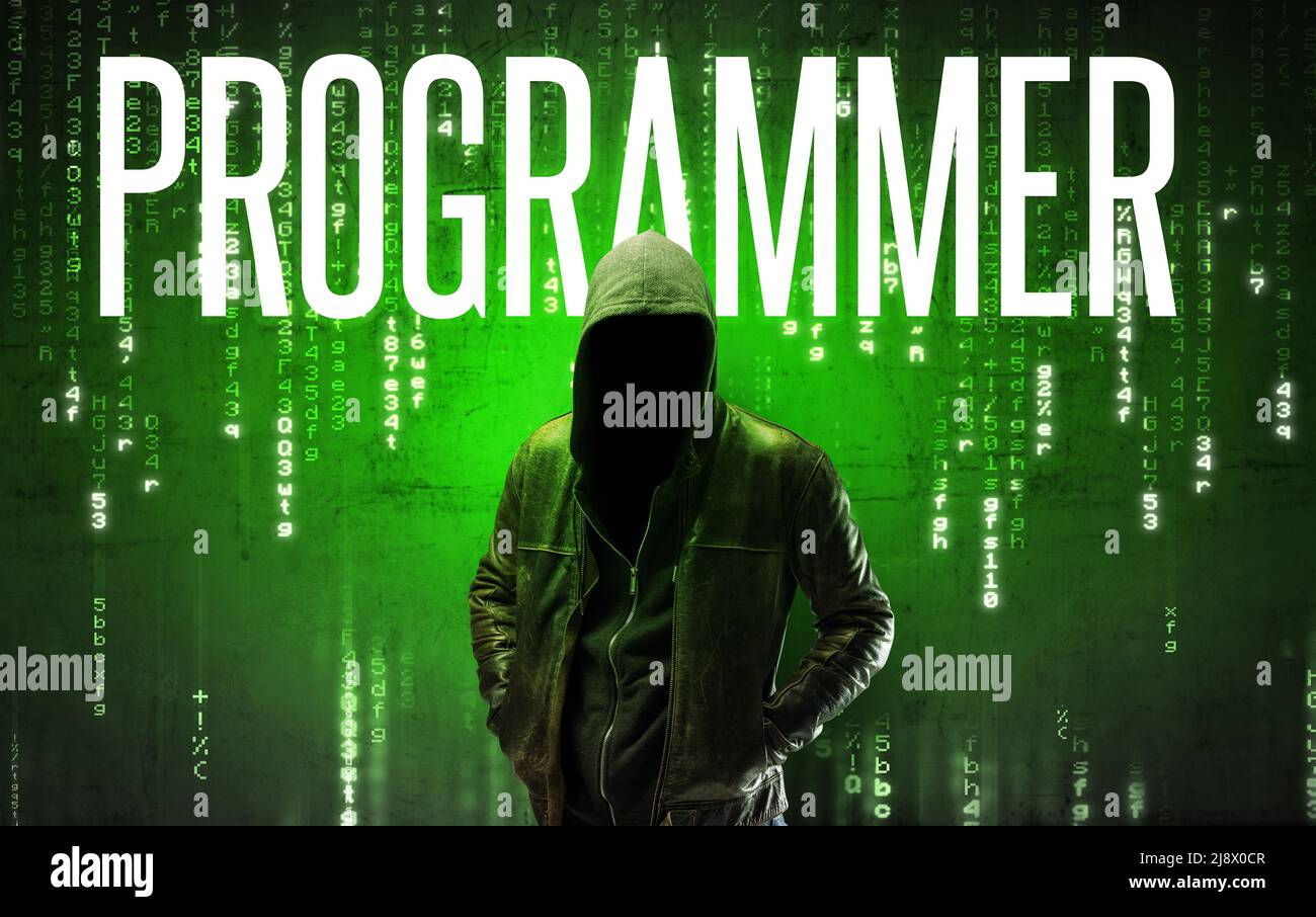 Faceless hacker with inscription concept Stock Photo