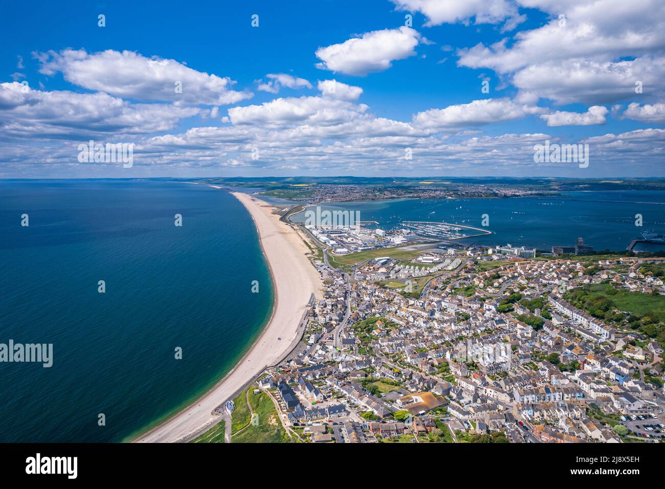 Isle of Portland from a drone, Weymouth, Dorset, England, Europe Stock