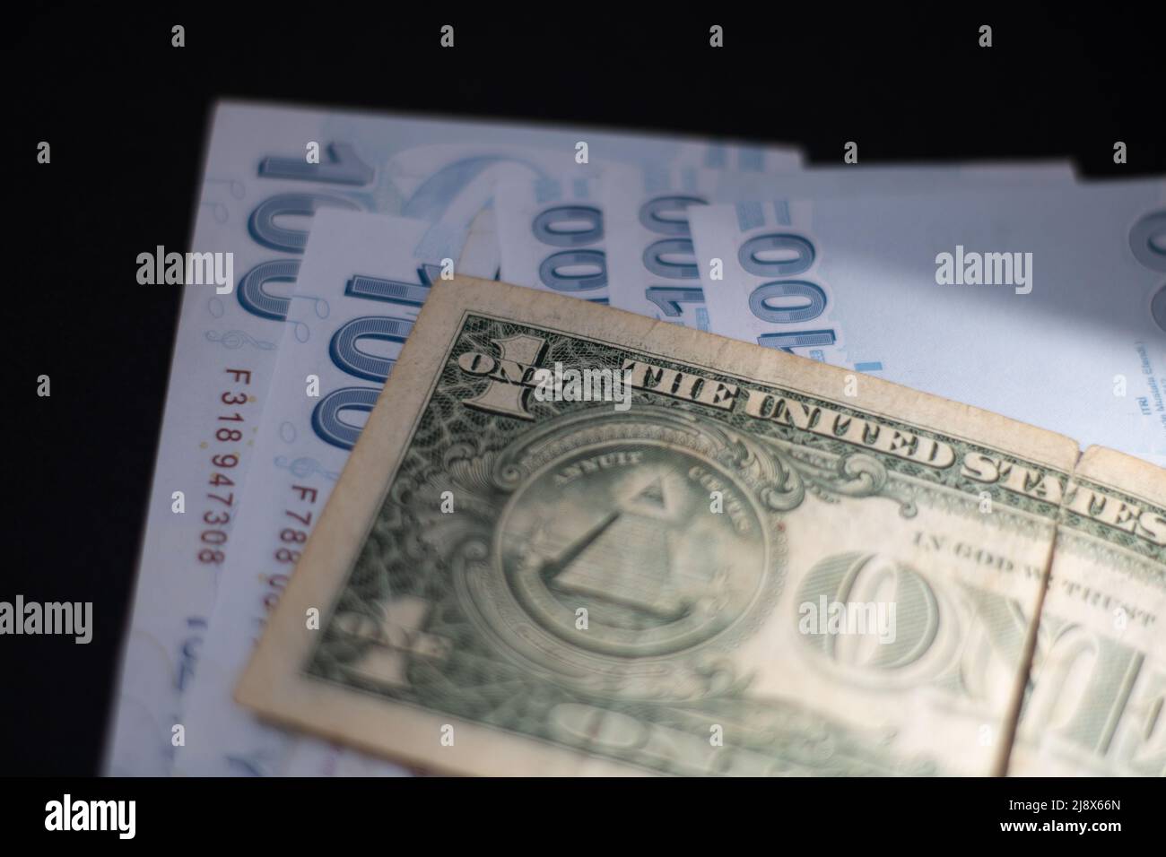 1 dollar and 100 denominations Stock Photo