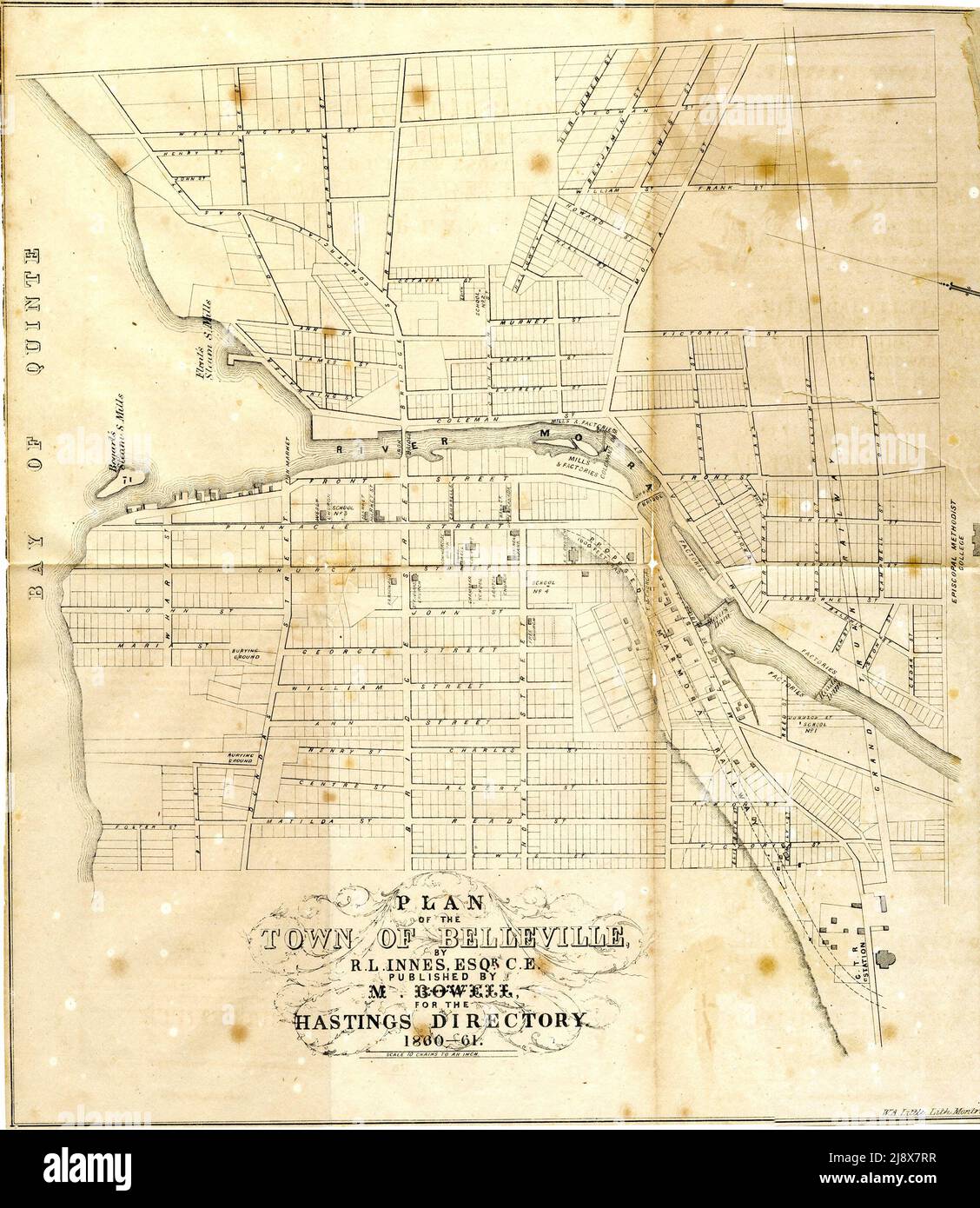 Map of Belleville, Ontario  ca.  1860 Stock Photo