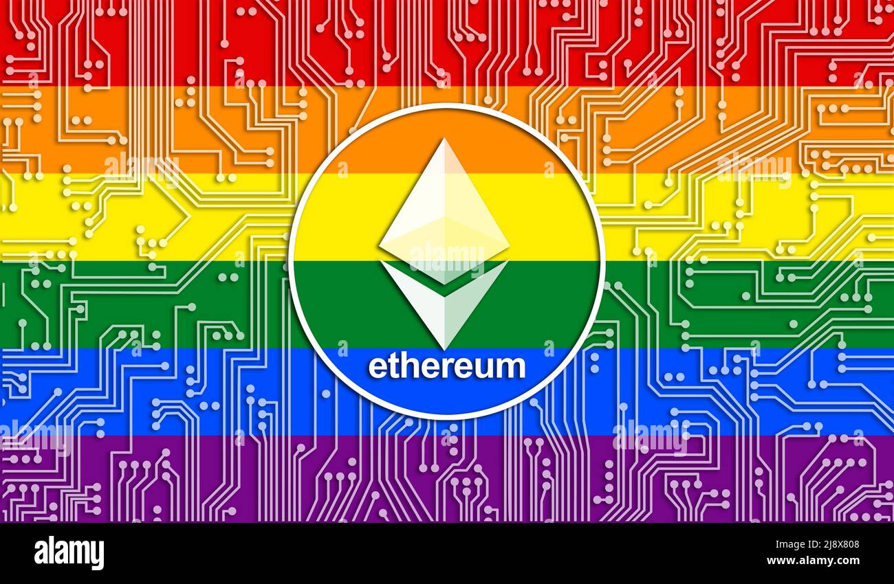flag of lgbt and ethereum coin, Integrated Circuit Board pattern. Ethereum  Stock Growth. Conceptual image for investors in Blockchain and cryptocurren  Stock Photo - Alamy
