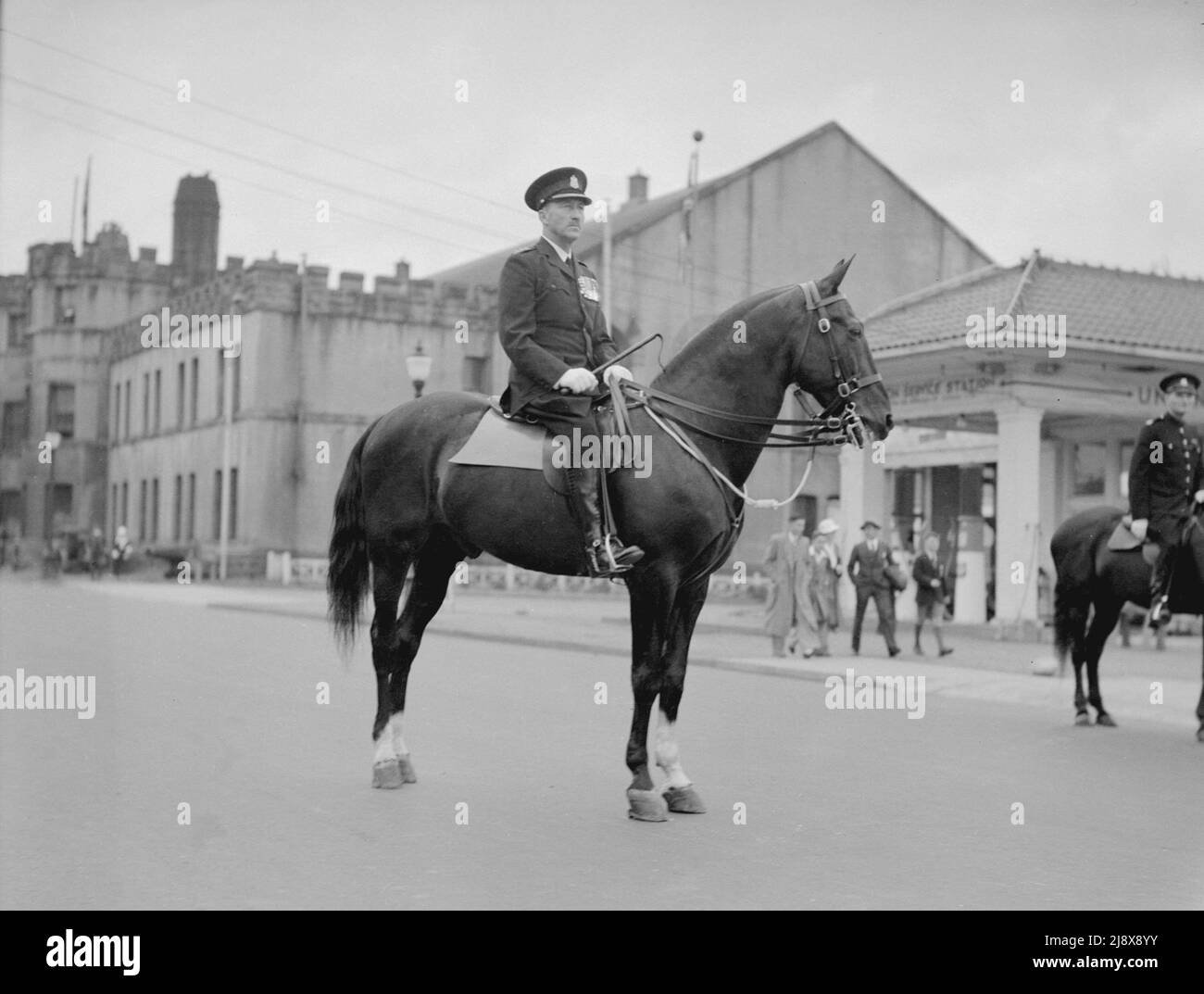 Chief of Police, W.W. Foster on horseback (probably Vancouver)  ca.  1935 Stock Photo