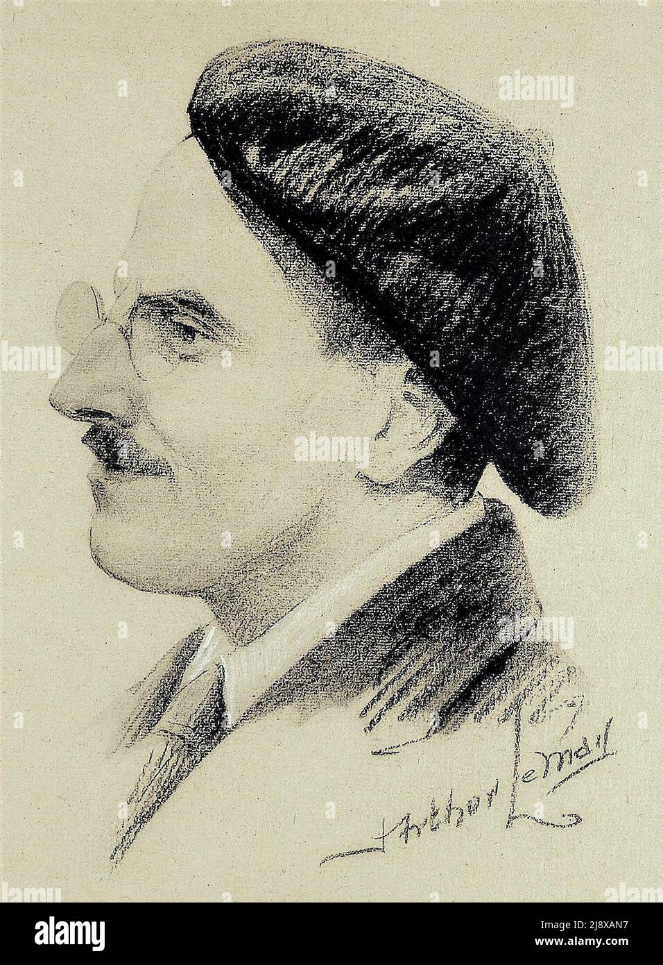 Portrait of Quebec painter Octave Bélanger, drawn by J.-Arthur Lemay, cartoonist for the newspaper La Patrie  ca.  before 1945 Stock Photo