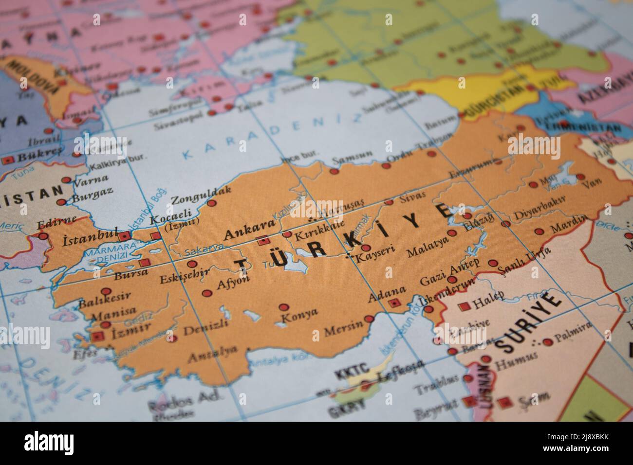 Focus on Turkey on the map Stock Photo