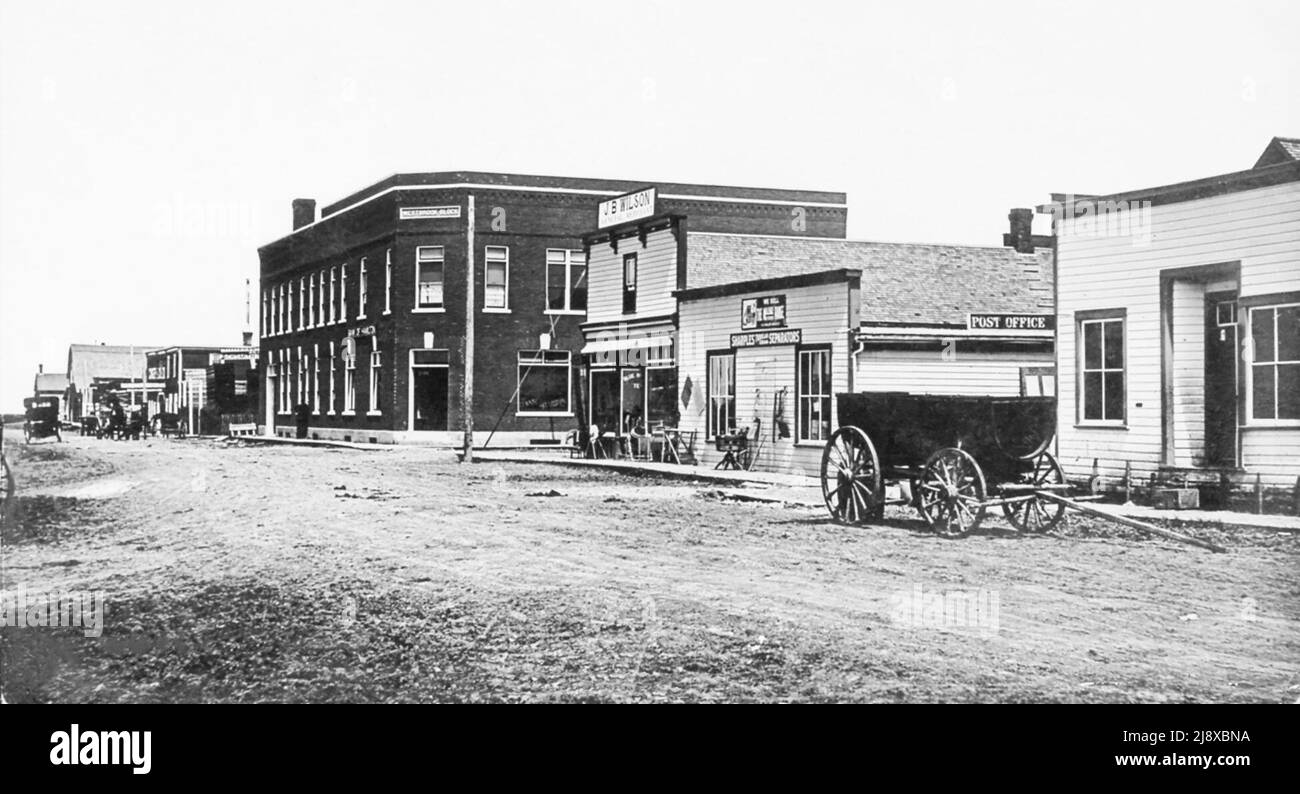 Street view of Railway Avenue in Rouleau, Saskatchewan, Canada ca. 1911