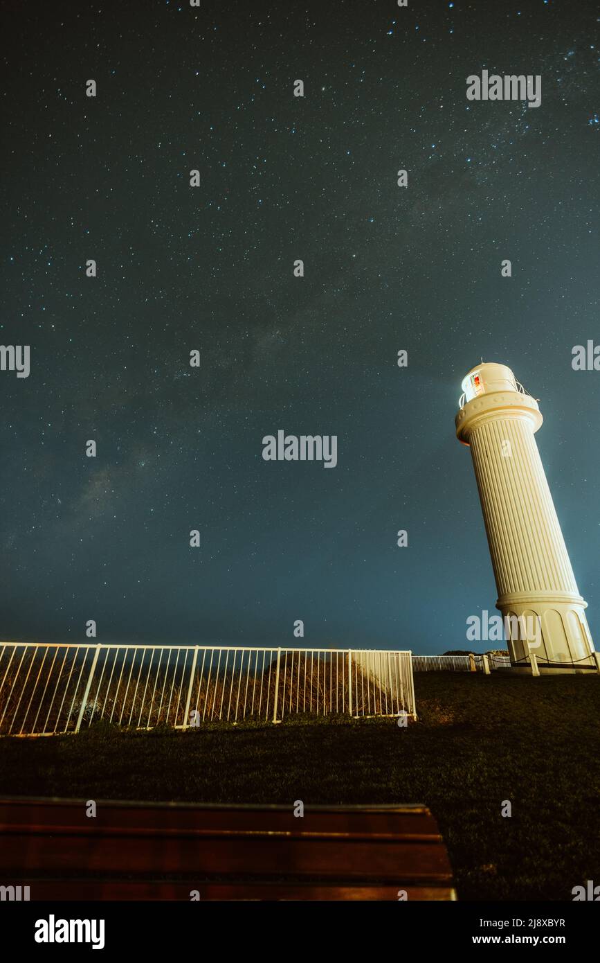 Wollongong Lighthouse at night with a starry sky Stock Photo