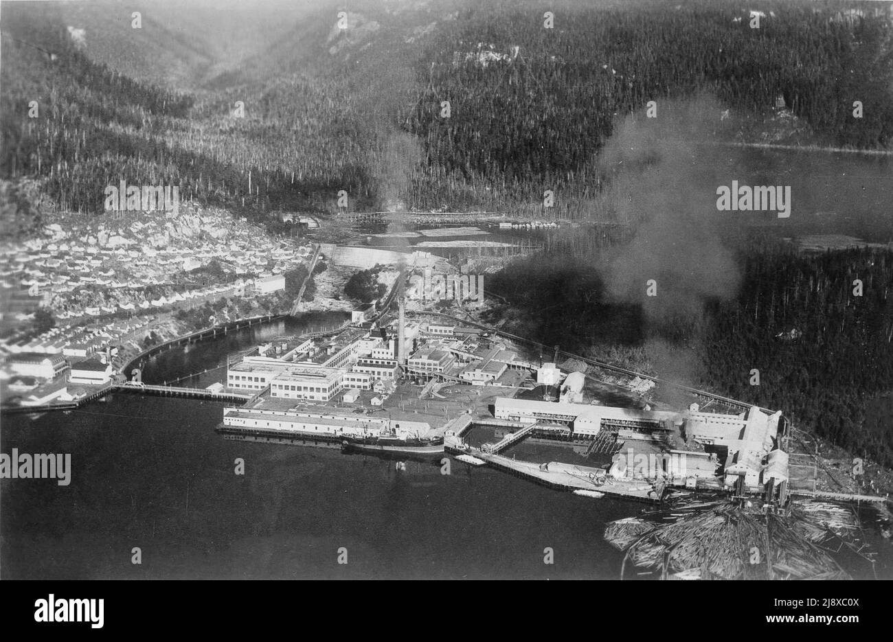 Aerial view of Ocean Falls, British Columbia Stock Photo Alamy