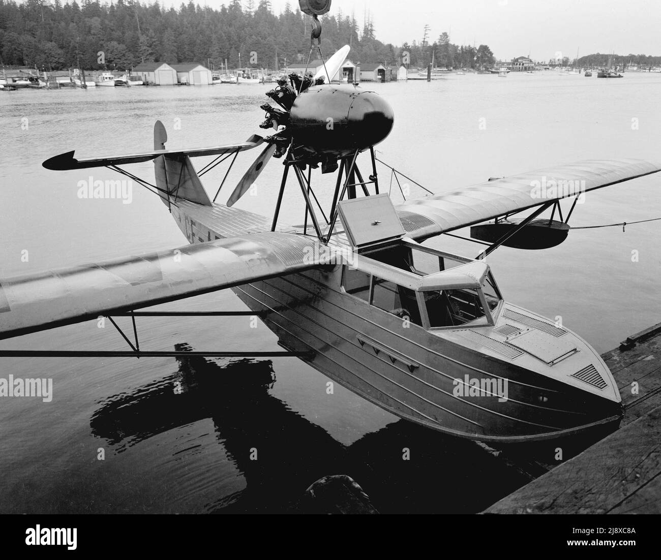 Boeing Aircraft Company of Canada Totem flying boat CF-ARF on hoist  ca.  1932 Stock Photo