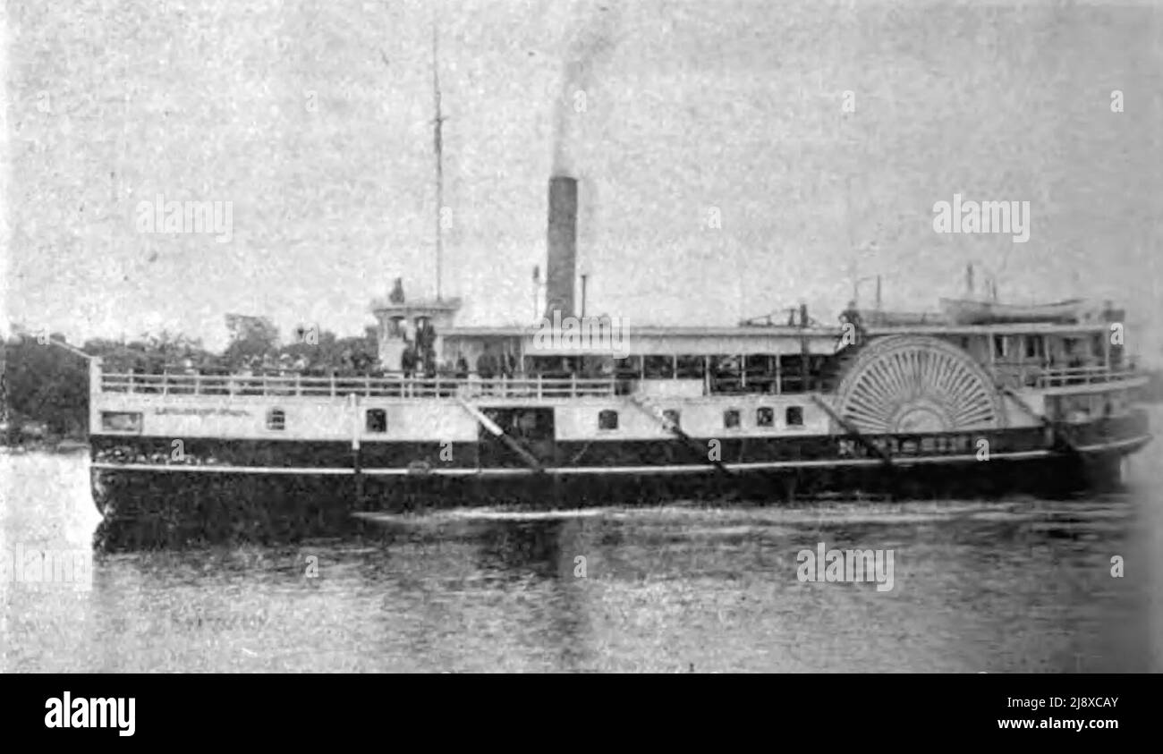 Photograph of the Lake Muskoka Steamship SS Nipissing, launched 1887 by the Muskoka Lakes Navigation Company. She was rebuilt in 1924 as the RMS Segwun.  ca.  1893 Stock Photo