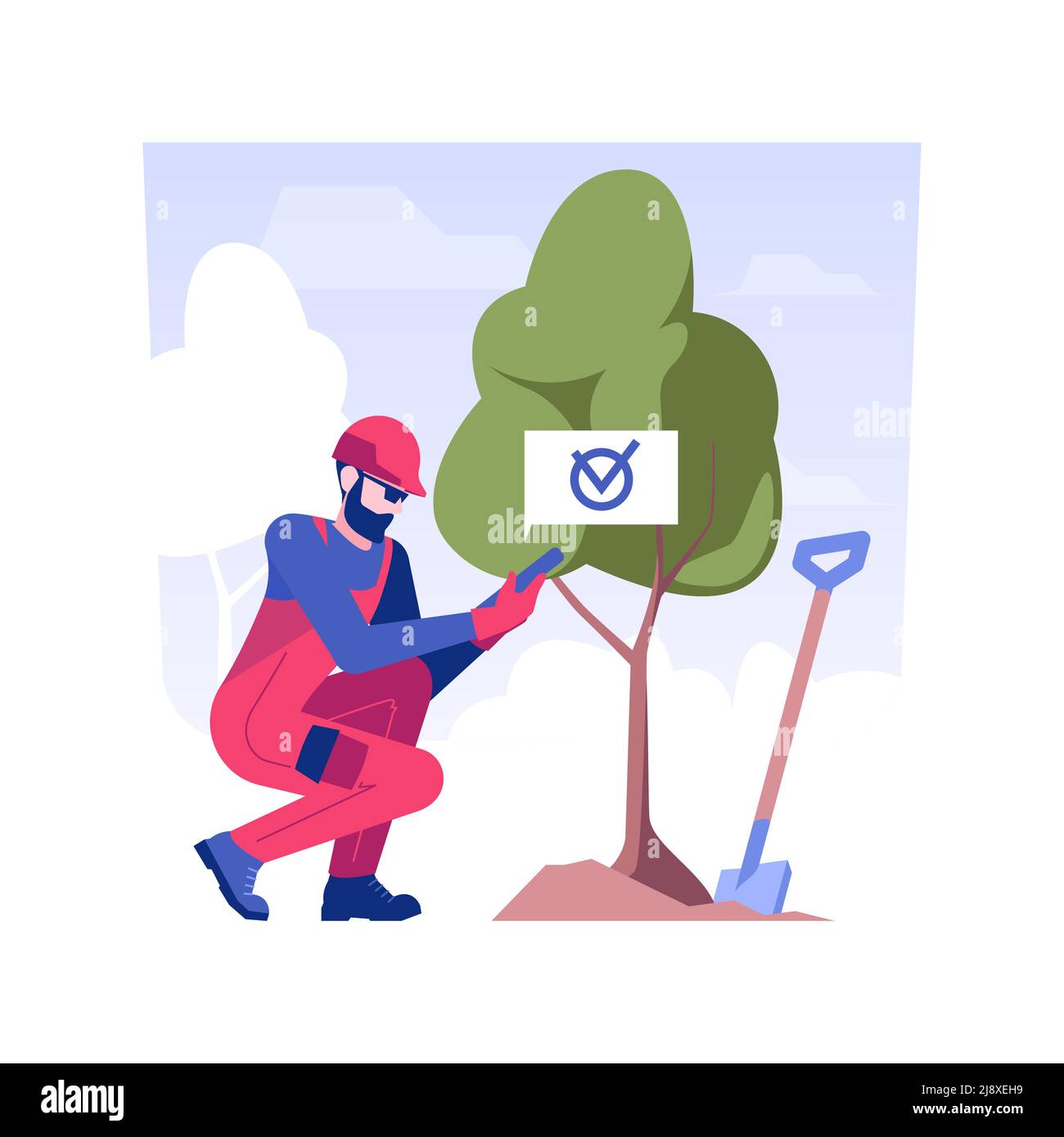 Checking Tree Planting Garden planting service isolated concept vector illustration. Plant ...