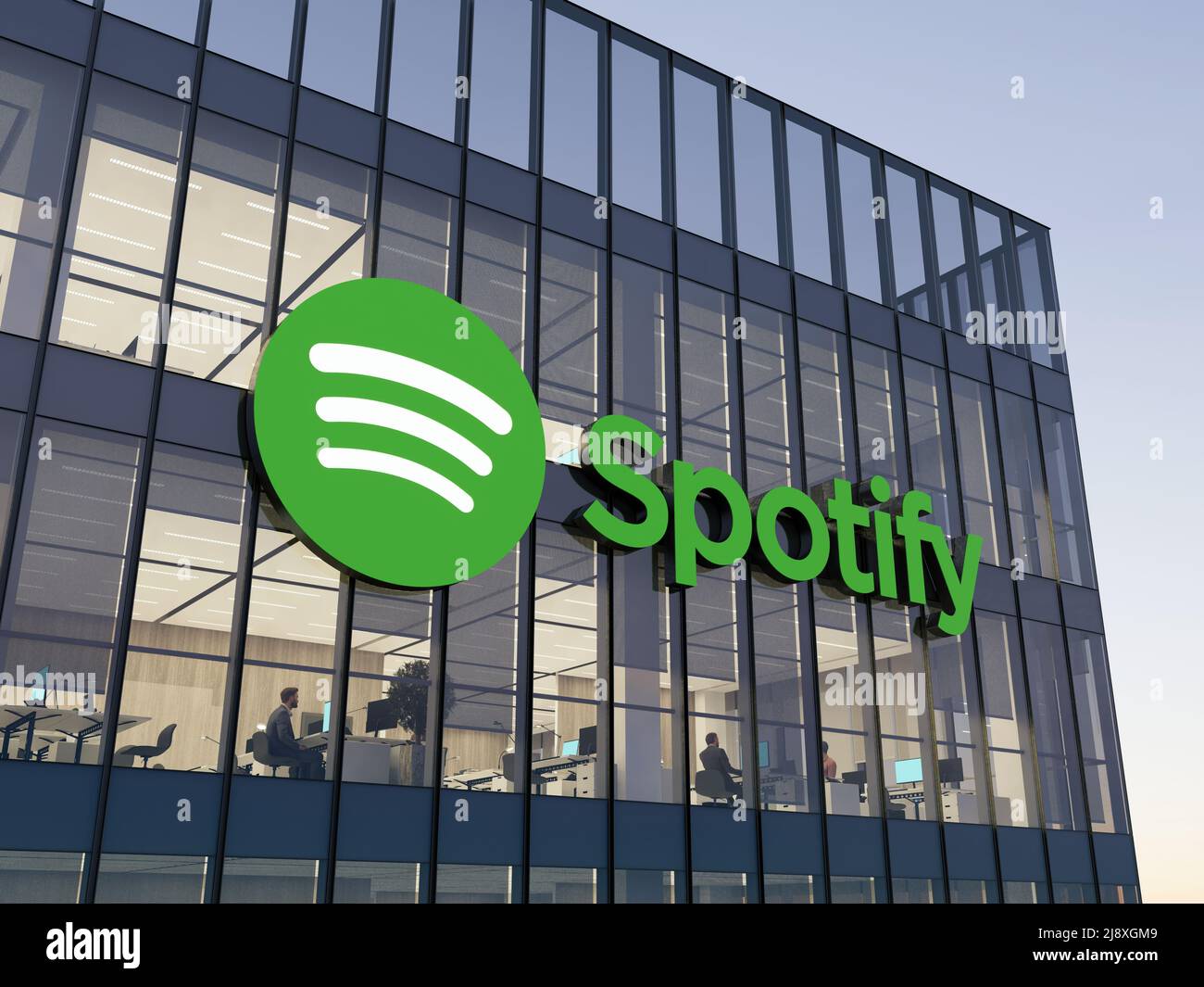Stockholm, Sweden. May 2, 2022. Editorial Use Only, 3D CGI. Spotify Signage  Logo on Top of Glass Building. Workplace Multinational Streaming and Media  Stock Photo - Alamy