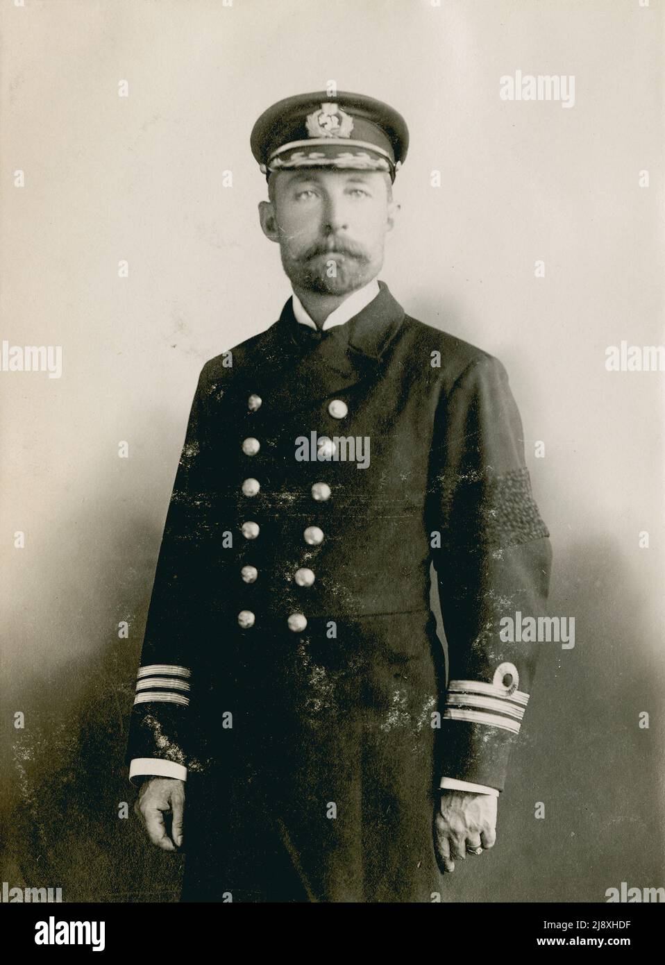 Captain William Squares DeCarteret of the CS Minia.  CS Minia was involved in the recovery of bodies after the RMS Titanic sinking  ca.  1912 Stock Photo