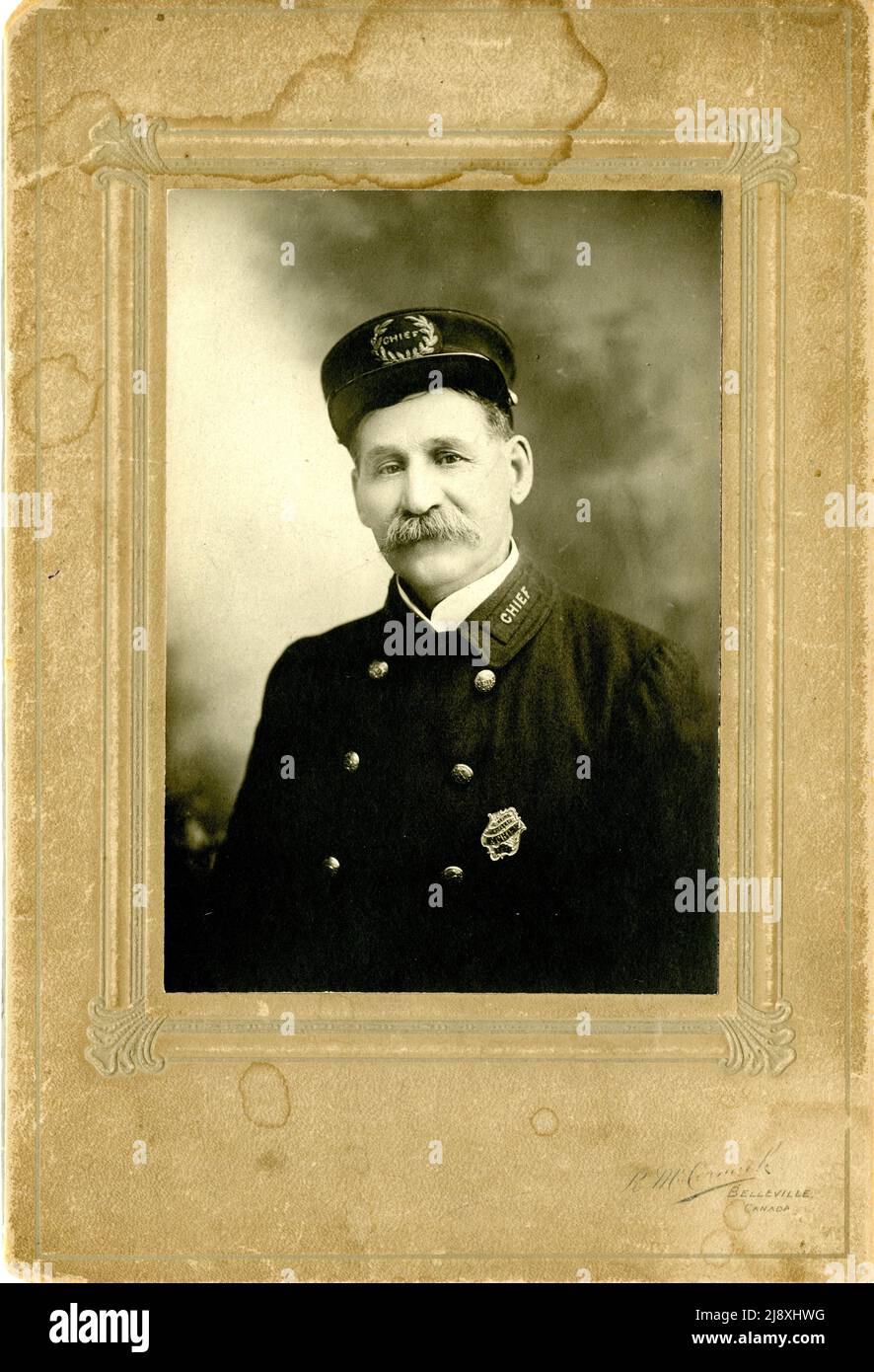 Fire Chief William J. Brown, who was killed in a fire at the Corbin Lock Factory in Belleville, Ontario on 20 September 1929, aged 72  ca.  1916 Stock Photo