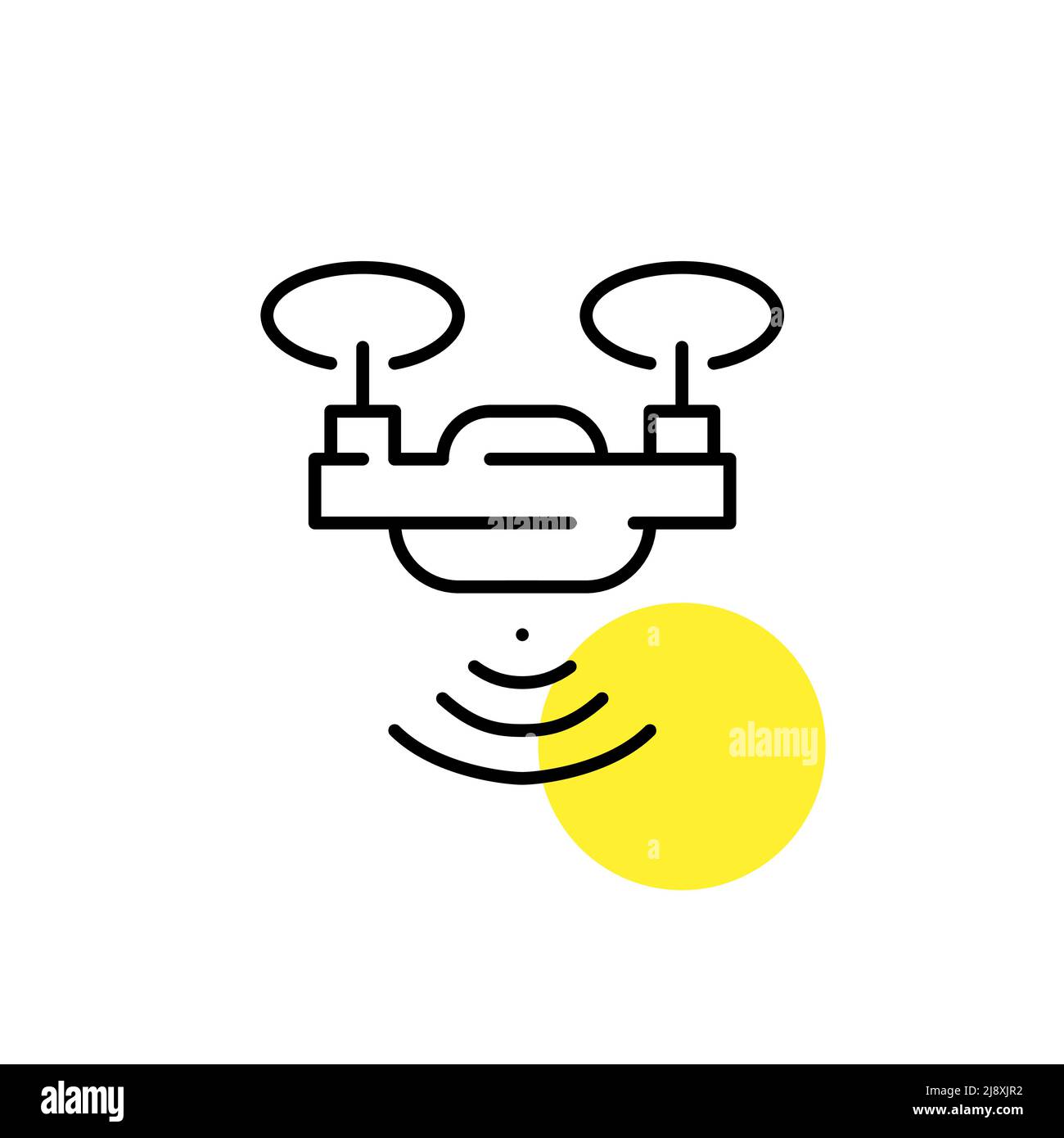 Flying drone with wireless control. Pixel perfect line art icon Stock Vector