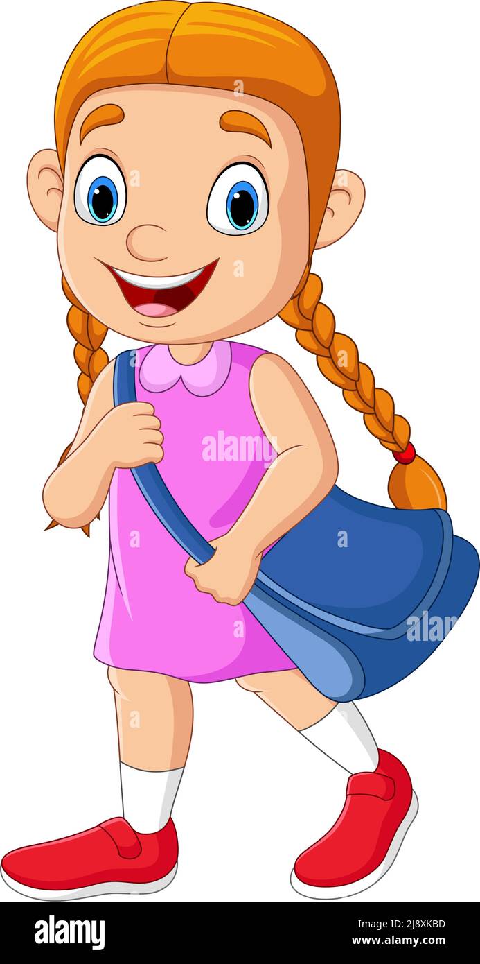 Cartoon school girl with backpack go to school Stock Vector Image & Art ...