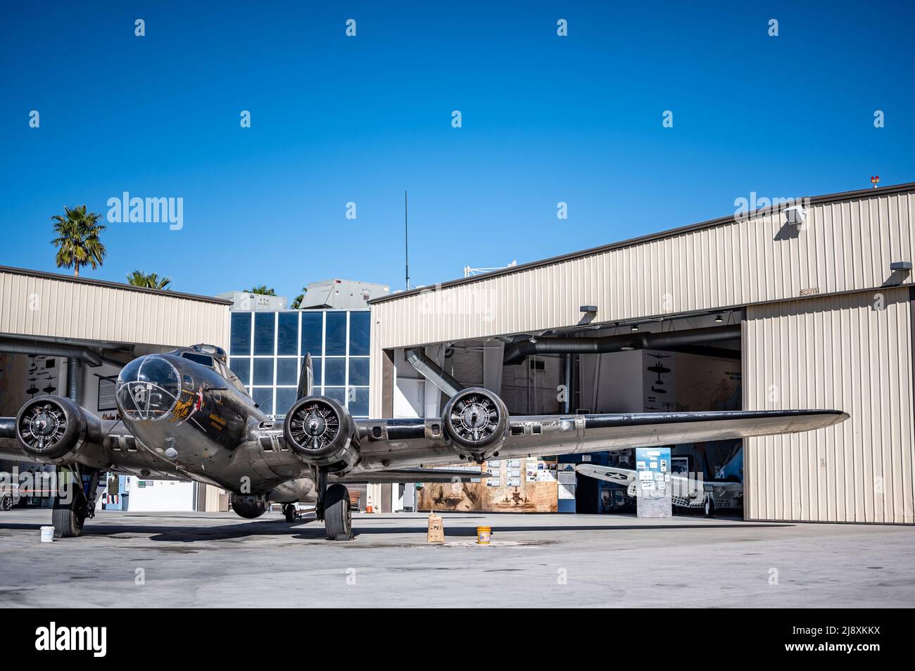 Palm Springs, California, USA - 2.2022 - Open hanger with airplanes at the Air Museum. Stock Photo