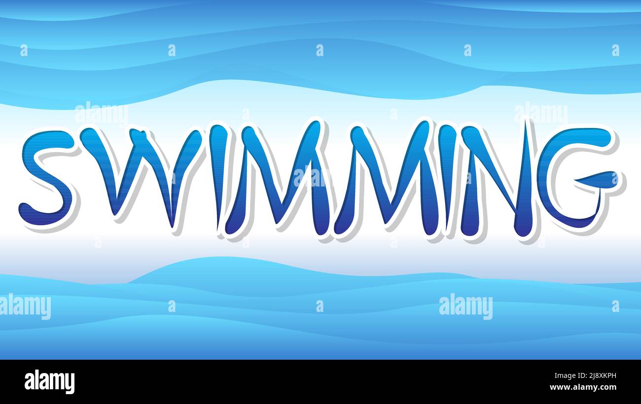 Swimming. Word written with Children's font in cartoon style Stock