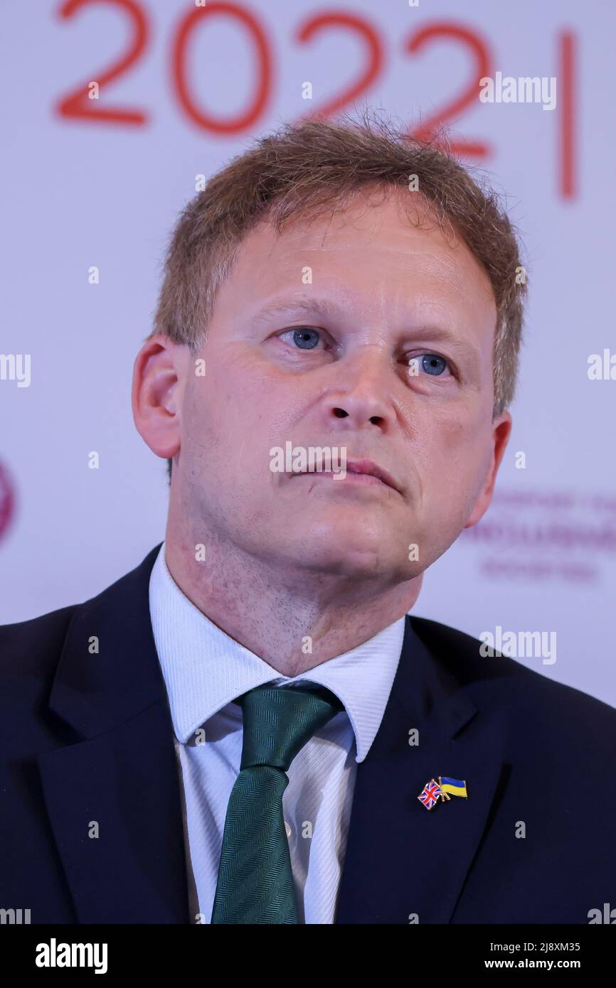 Leipzig, Germany. 18th May, 2022. Grant Shapps, Secretary of State for Transport UK, addresses a joint call for support for Ukraine at the International Transport Forum. Some 600 experts are expected to attend the three-day International Transport Forum, including many transport ministers from the 63 member countries of the OECD's International Transport Forum (ITF). One focus this year should be Ukraine, with its blocked trade routes and infrastructure destroyed in the war. Credit: Jan Woitas/dpa/Alamy Live News Stock Photo