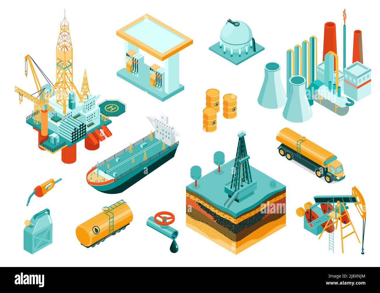 Isolated and isometric oil industry icon set with different elements ...