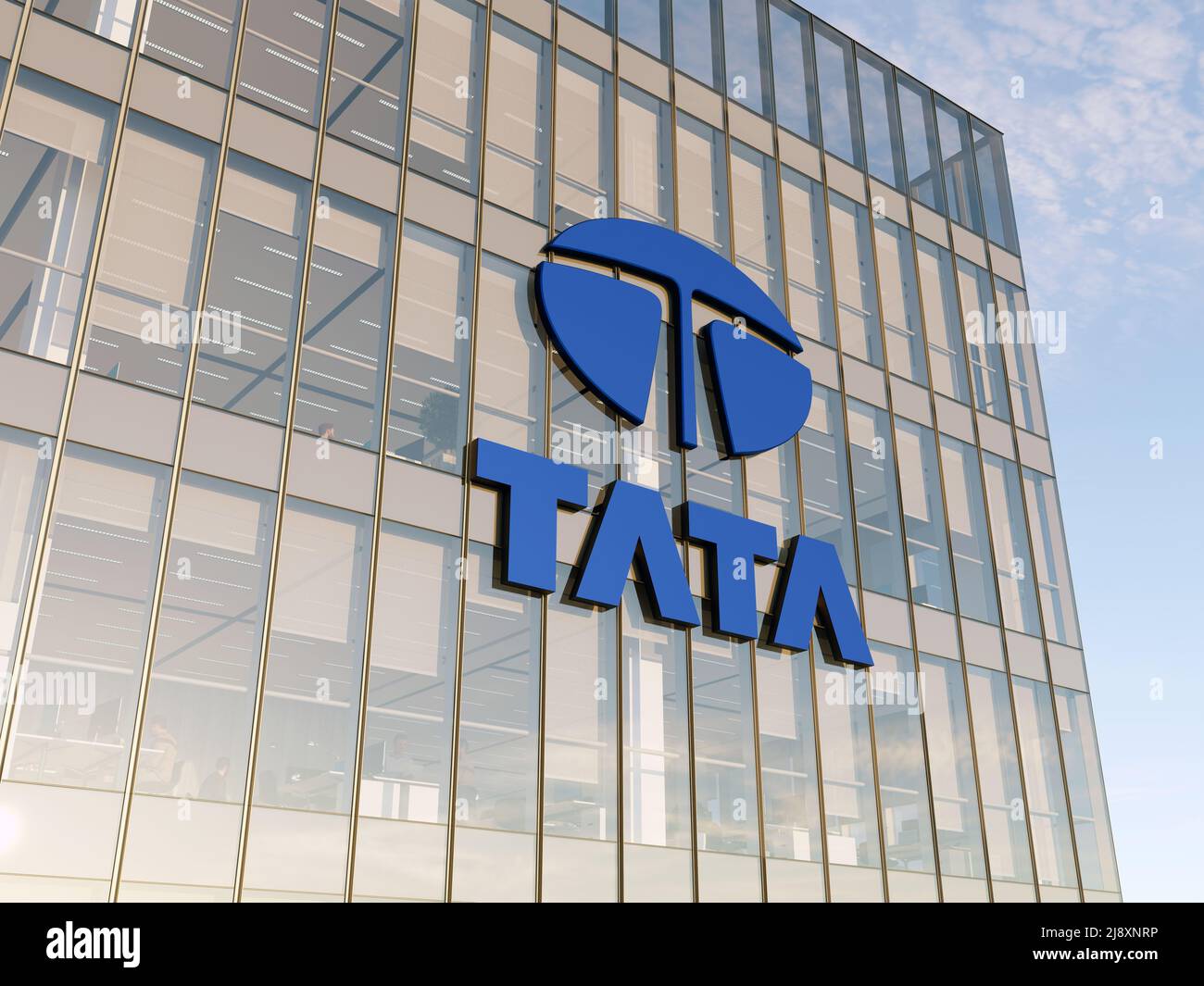 Mumbai, India. May 2, 2022. Editorial Use Only, 3D CGI. Tata Company Signage Logo on Top of