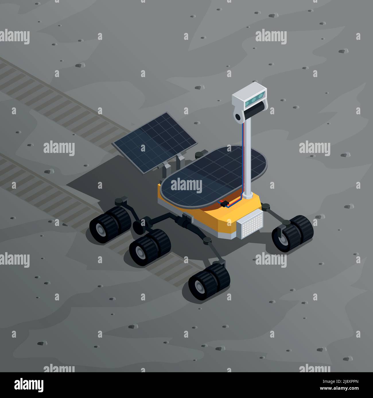 Mars exploration isometric background with image of robotic rover ...