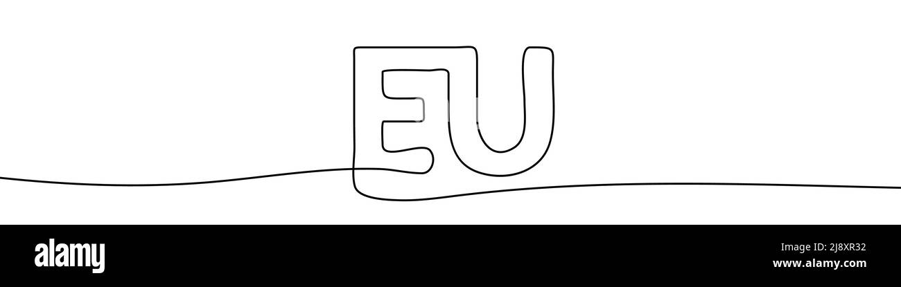 Continuous line drawing of the flag of EU. One line drawing background. Vector illustration. EU letters in a continuous line design. Stock Vector